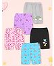 Trampoline Cotton Lycra Knit Pack Of 5 Rainbow & Hearts Printed Cycling Shorts - Multi Colour