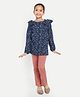 Nino Togs Cotton Jersey Knit Full Sleeves Leaves Printed Top & Lounge Pants - Blue & Pink