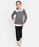 Nino Togs Cotton Jersey Knit Full Sleeves Floral Printed Peter Pan Collar Top & Lounge Pants - Grey & Black
