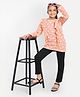 Nino Togs Cotton Jersey Knit Full Sleeves Hearts Printed Frill Detailed Top & Lounge Pants - Peach & Black
