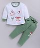 Nottie Planet Cotton Knit Full Sleeves Animals Printed Top & Pant Set- Green