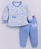 Nottie Planet Cotton Knit Full Sleeves Striped Top & Pant Set -Blue