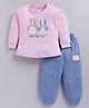 Nottie Planet Cotton  Knit Full Sleeves Bunnies Printed Top & Pant Set - Pink