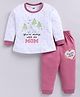 Nottie Planet Cotton Knit Full Sleeves Polar Bear Printed Top & Pant Set- Pink