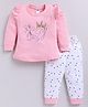 Nottie Planet Cotton Knit Full Sleeves Cute Text Printed Top & Pant Set - Pink