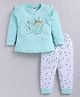 Nottie Planet Cotton Knit Full Sleeves Cute Text Printed Top & Pant Set - Green