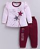 Nottie Planet Cotton Knit Full Sleeves Its Time To Glitter Text Printed Top & Pant Set - Pink