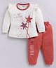 Nottie Planet Cotton Knit Full Sleeves Its Time To Glitter Text Printed Top & Pant Set - Cream