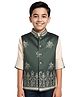 Charchit Cotton Blend Woven Floral Embroidered & Sequins Embellished Jacket With Full Sleeves Shirt Set - Green