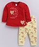 Nottie Planet Cotton Knit Full Sleeves Heart Printed Top & Pant Set - Red