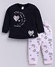 Nottie Planet Cotton Knit Full Sleeves Heart Printed Top & Pant Set - Navy Blue