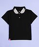 Kiddopanti Cotton Knit Half Sleeves Beads & Lace Embellished Collared Polo Tee   - Black