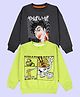 Kiddopanti Pack Of 2 Fleece Woven Full Sleeves Anime Illustration & Ramen Bowl Printed Light Winter Sweatshirt - Grey & Neon Green
