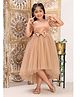 Toy Balloon Kids Net Woven Half Puffed Sleeves Velvet Sequin Bow Applique Detailed Dress - Brown
