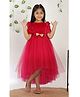 Toy Balloon Kids Net Woven Half Puffed Sleeves Velvet Sequin Bow Applique Detailed Dress - Fuchsia Pink