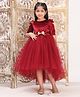 Toy Balloon Kids Net Woven Half Puffed Sleeves Velvet Sequin Bow Applique Detailed Dress - Maroon