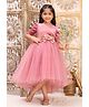Toy Balloon Kids Net Woven Half Puffed Sleeves Velvet Sequin Bow Applique Detailed Dress - Onion Pink