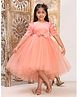 Toy Balloon Kids Net Woven Half Puffed Sleeves Velvet Sequin Bow Applique Detailed Dress - Peach