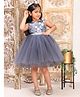 Toy Balloon Kids Net Woven Sleeveless Floral Applique Detailed & Sequins Embellished Dress - Grey