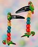 Little Tresses Beads Embellished Boho Parrot Applique Detailed Tic Tac Clips - Green
