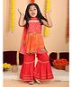 Kinder Kids Cotton Woven Sleeveless Bandhani Printed & Gota Lace Embellished Kurti Sharara With Dupatta Set - Red