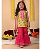 Kinder Kids Cotton Woven Sleeveless Floral Printed & Gota Lace Embellished Kurti Sharara With Dupatta Set - Yellow