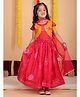 Kinder Kids Cotton Woven Cap Sleeves Kota Printed & Gota Lace Embellished Lehenga Choli With Dupatta Set - Red