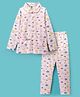 Teddy Sinker Knit Full Sleeves Co-ords Night Suit With Cloud Print - Pink