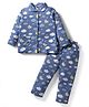 Teddy Sinker Knit Full Sleeves Co-ords Night Suit With Cloud Print - Blue