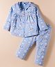 Teddy Sinker Knit Full Sleeves Co-ords Night Suit With Animal Print - Blue