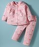Teddy Sinker Knit Full Sleeves Co-ords Night Suit With Animal Print - Pink