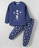 Teddy Interlock Knit Full Sleeves Night Suit With Space Theme Print - Navy Blue