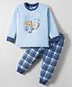 Teddy Interlock Knit Full Sleeves Night Suit With Animal Print - Light Blue