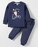 Teddy Interlock Knit Full Sleeves Night Suit With Bear Print - Navy Blue