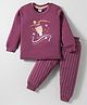 Teddy Interlock Knit Full Sleeves Night Suit With Bear Print - Puple