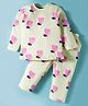 Teddy Interlock Knit Full Sleeves Night Suit With Floral Print - Light Green
