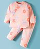 Teddy Interlock Knit Full Sleeves Co-ords Night Suit With Floral Print - Orange