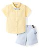 ToffyHouse Poplin Woven Half Sleeves Checkered Party Shirt & Shorts Set with Bow & Suspender - Light Blue & Yellow