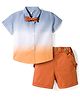 ToffyHouse Poplin Woven Half Sleeves Ombre Party Shirt & Shorts Set with Suspenders & Bow - Orange