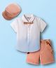 ToffyHouse Cotton Woven Half Sleeves Ombre Shirt & Shorts Set With Suspender Cap & Bow - Pink &  Light Blue