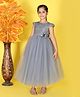 Toy Balloon Kids Net Woven Cap Sleeves Floral Applique Detailed Sequins Embellished Gown - Grey