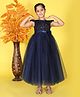 Toy Balloon Kids Net Woven Cap Sleeves Floral Applique Detailed Sequins Embellished Gown - Navy Blue
