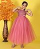 Toy Balloon Kids Net Woven Cap Sleeves Floral Applique Detailed Sequins Embellished Gown - Rose Pink