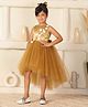 Toy Balloon Kids Net Woven Sleeveless Floral Applique Detailed Pearls Embellished High Low Dress - Brown