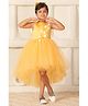 Toy Balloon Kids Net Woven Sleeveless Floral Applique Detailed Pearls Embellished High Low Dress - Golden