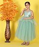 Toy Balloon Kids Net Woven Sleeveless Floral Applique Detailed & Sequins Embellished Layered Gown - Green