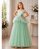 Toy Balloon Kids Net Woven Sleeveless Floral Applique Detailed & Sequins Embellished Layered Gown - Green