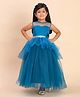 Toy Balloon Kids Net Woven Sleeveless Floral Applique Detailed & Sequins Embellished Layered Gown - Teal Blue