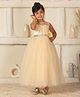 Toy Balloon Kids Net Woven Sleeveless Floral Applique Detailed Sequins Embellished Gown - Golden