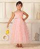 Toy Balloon Kids Net Woven Sleeveless Floral Foil Printed Sequins Embellished Gown - Rose Pink